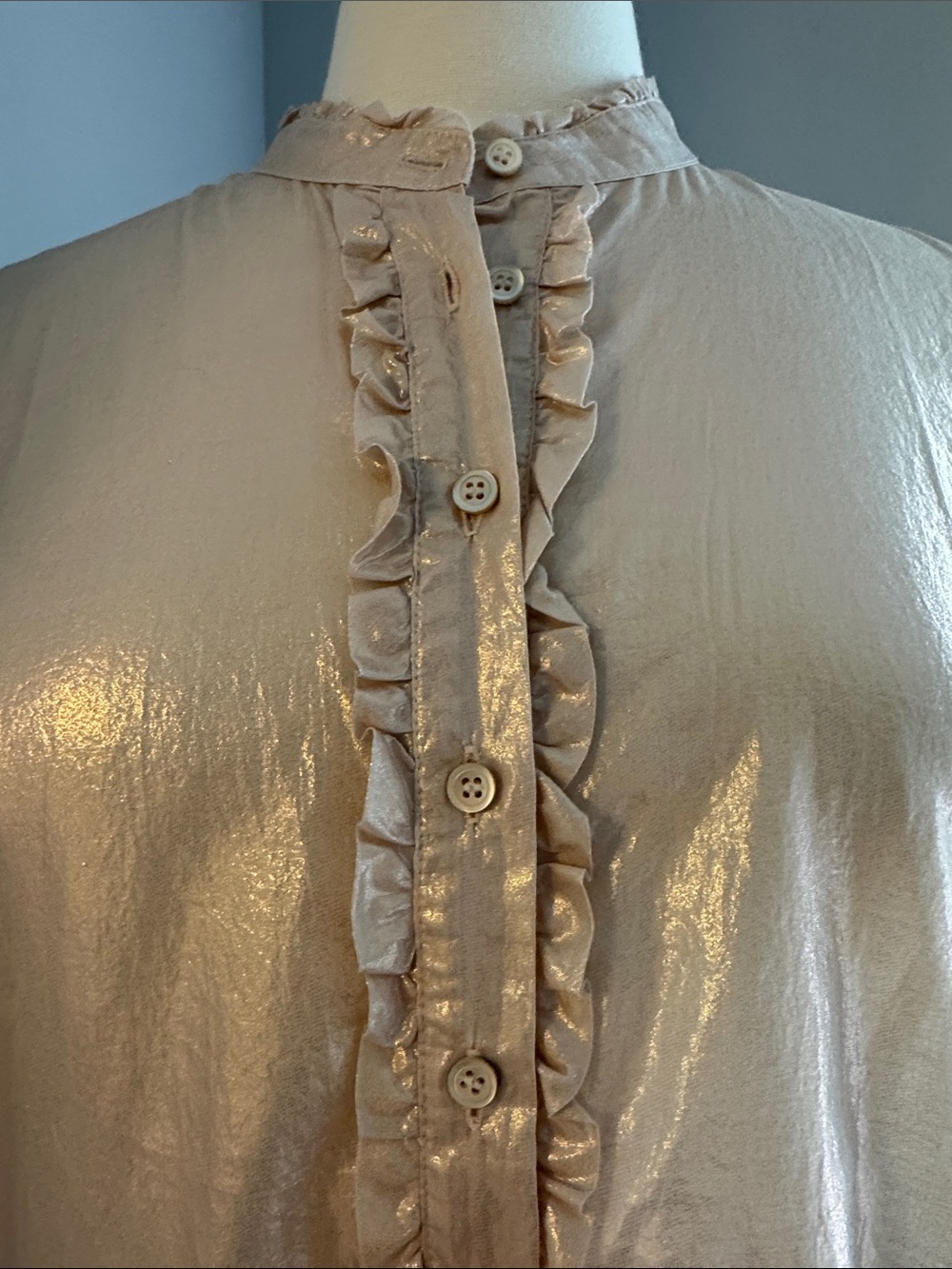 J. Crew NWOT Shimmery Cream Ruffle-Front Button Down Blouse